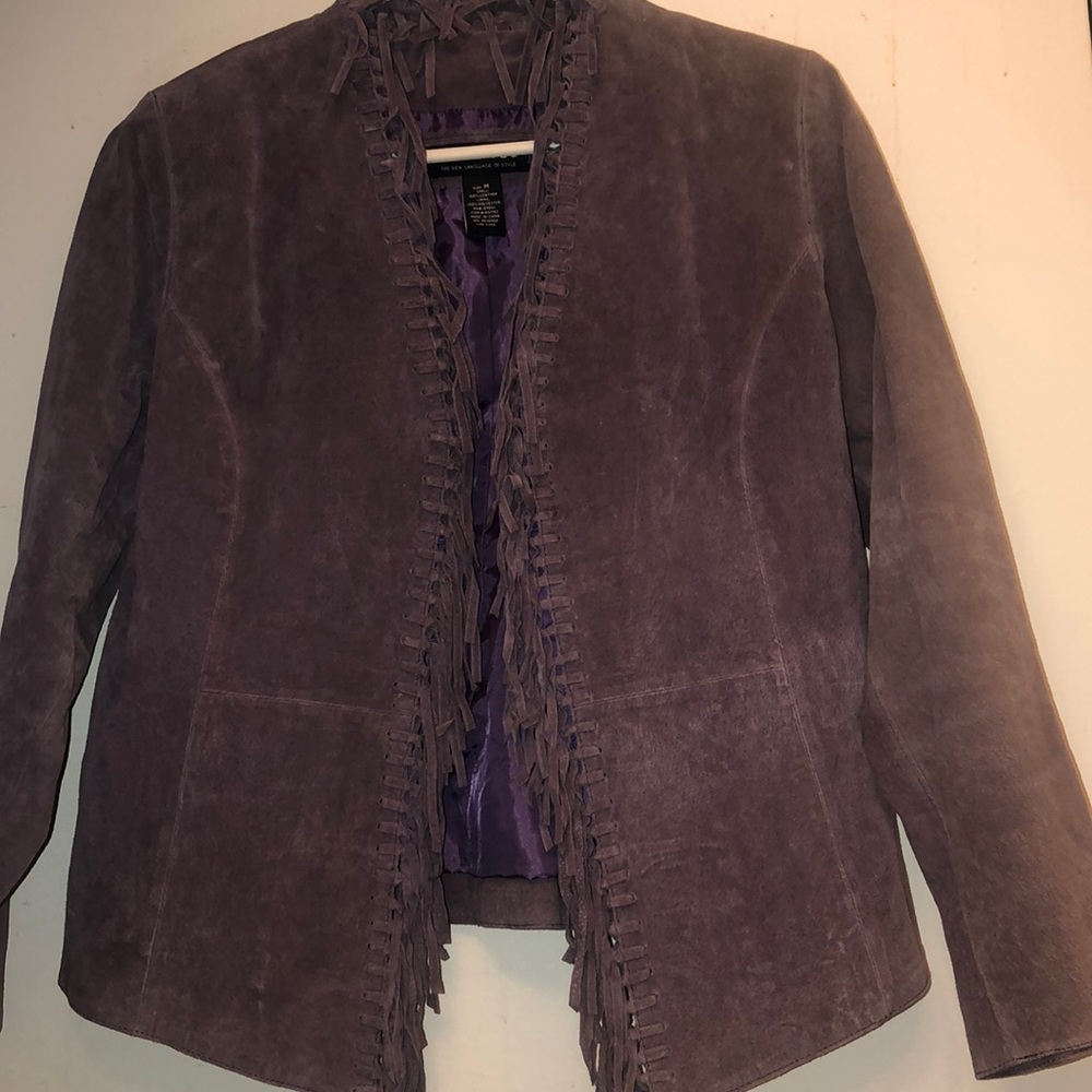 Dialogue suede purple fringe jacket medium vtg